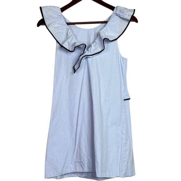 Zara Trafaluc Sleeveless Ruffle Cotton Mini Dress Side Zip Up XS Light Blue - Picture 14 of 15